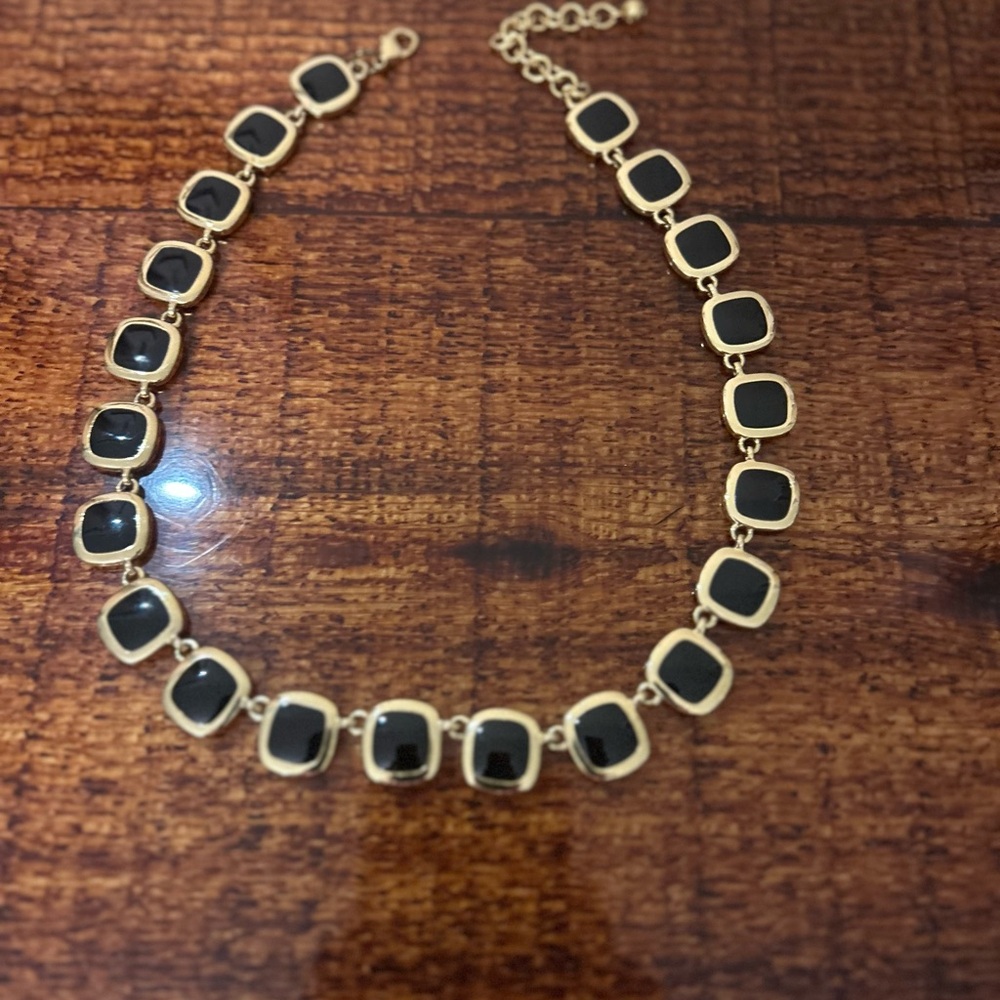 Gold-Tone Black Square Link Necklace - Women's Jewelry